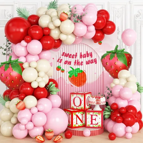 Miniatura 8 de Kit de arco de guirnalda de globos de cereza azul y rojo, globos largos para niñas, cumpleaños, ella es cereza en la parte superior, baby shower