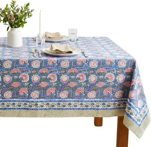 Miniatura 11 de ATOSII Mantel 100% algodón, Amara, floral, hecho a mano, rectangular, de lino, para cocina, comedor, fiestas, bodas, exteriores, picnics, Pascua