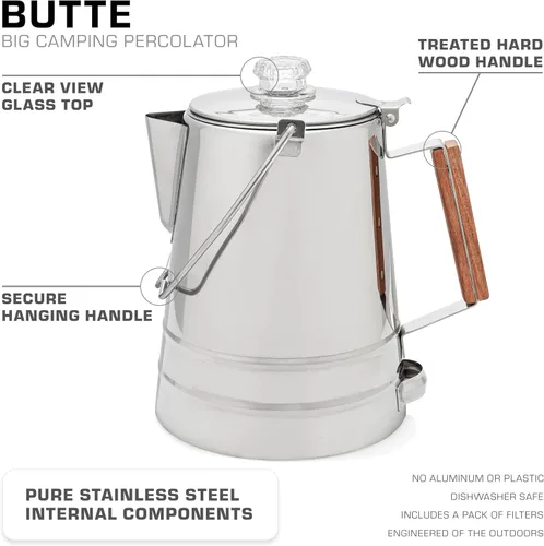 Miniatura 2 de COLETTI Cafetera de Café Percolador para Acampar Butte — Cafetera de Café Percolador, SIN Aluminio ni Plástico [14 Tazas]