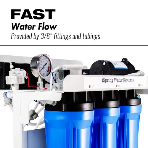 Miniatura 2 de iSpring RCB3P Sistema de filtración de ósmosis inversa sin tanque, sistema de RO de 300 GPD bajo fregadero, reduce TDS, relación 1.5:1 de agua pura