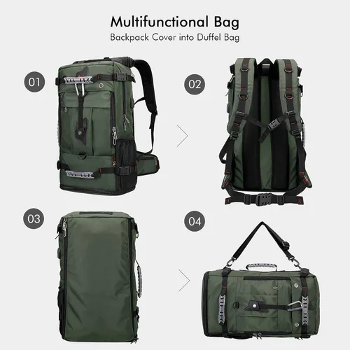 Miniatura 6 de WITZMAN Mochila de viaje para hombre, bolsa de equipaje grande de lona para portátil de 17 pulgadas, bolsas de mano para avión (B681 verde militar)