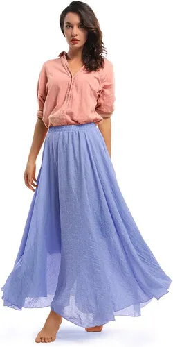 Miniatura 8 de OCHENTA Falda larga de lino y algodón bohemio para mujeres y niñas para vacaciones de verano en la playa