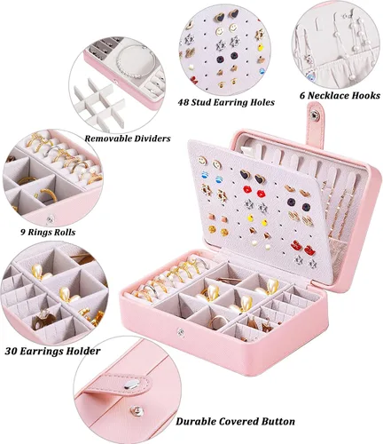 Miniatura 2 de Joyero pequeño para mujeres y niñas, regalo de cumpleaños, organizador de joyas de viaje de cuero, joyero de viaje pequeño, joyero de viaje