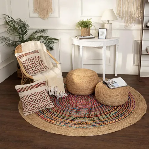 Miniatura 8 de REDEARTH Puf circular de yute, puf otomano – Puf trenzado con acento para sentarse redondo reposapiés para sala de estar, dormitorio, guardería