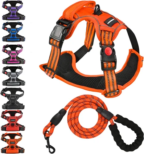 Miniatura 7 de Arnés para perro sin tirón y correa - Chaleco ajustable suave y acolchado, chaleco Oxford reflectante con asa de fácil control para perros pequeños