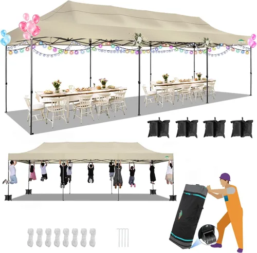Miniatura 26 de COBIZI Toldo de 10 x 20 pies con paredes laterales, carpa de fiesta resistente para fiestas, bodas, tienda de campaña portátil plegable fácil