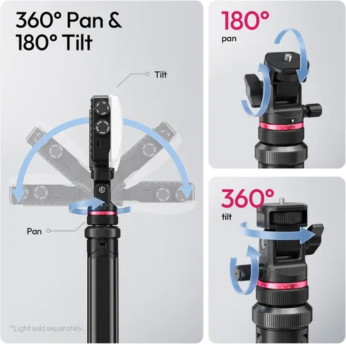 Miniatura 4 de ULANZI MT-80 Trípode de aluminio, trípode de cámara y teléfono de 2,13 m extensible para viajes, autodespliegue, rosca de 6,35 mm, cabezal de bola
