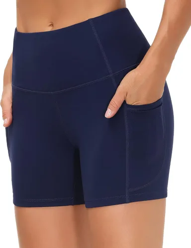 Miniatura 3 de THE GYM PEOPLE - Pantalones cortos de yoga para mujer, con cintura alta, control de abdomen y bolsillos profundos, para gimnasia, entrenamiento