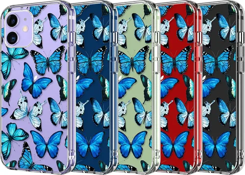 Miniatura 7 de LUHOURI - Funda protectora para iPhone 12 y 12 Pro 6.1 pulgadas Mariposas azules florales