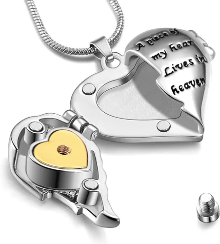 Miniatura 3 de Cring Coco Collar con colgante de cremación conmemorativo para mujer con medallón A Piece of My Heart Lives in Heaven Chapado en oro Circón