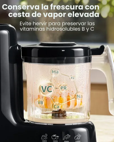 Miniatura 3 de GROWNSY Fabricante de Alimentos para Bebés con Cesta de Vapor, Procesador de Alimentos para Bebés de Un Paso, Vaporera, Puré, Licuadora
