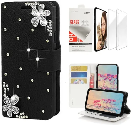 Miniatura 9 de Bling Wallet - Funda de cuero compatible con Samsung Galaxy A32 5G, elegante, diseño de corazón y corona hecha a mano en 3D con protector
