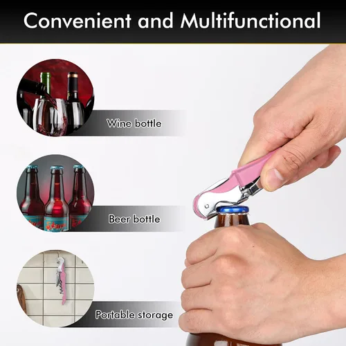 Miniatura 4 de Juego de sacacorchos para camareros profesionales, llave de vino con bisagras de acero inoxidable resistente para camareros de restaurantes, Rosa 2