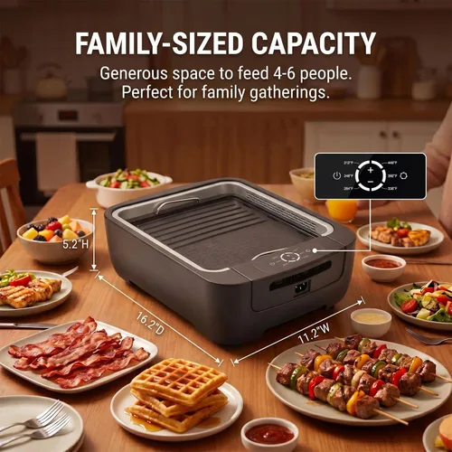 Miniatura 4 de Parrilla y plancha sin humo para interiores de 1100 W, control de humo de barbacoa coreana con control de temperatura de ventilador, placa