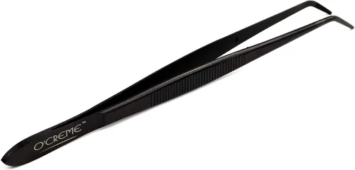 O'Creme Pinzas curvadas de acero inoxidable de punta fina de 6.25 pulgadas, color negro