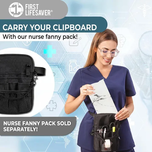 Miniatura 6 de First Lifesaver Portapapeles de enfermería de 3 capas plegables de aluminio para enfermeras, estudiantes de enfermería y médicos (mármol blanco)