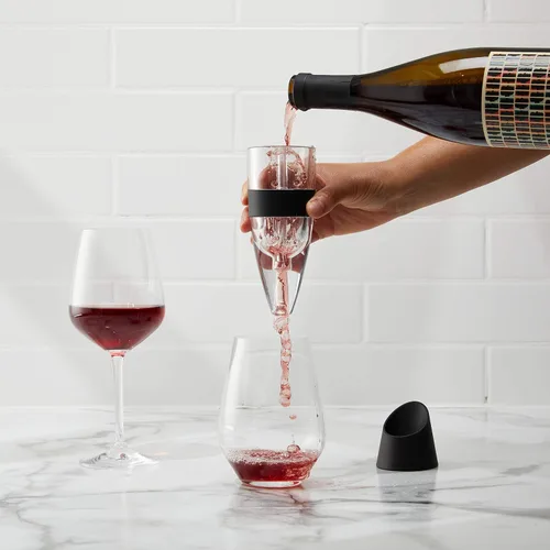 Miniatura 3 de Houdini Aireador de vino tinto con base, 6 pulgadas, negro/plateado
