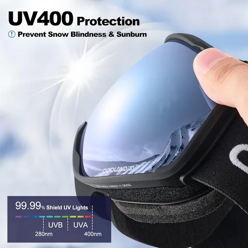 Miniatura 3 de Odoland Gafas de esquí de nieve S2 de doble lente antivaho OTG a prueba de viento UV400 para hombres, mujeres y jóvenes, esquí, snowboard Lente