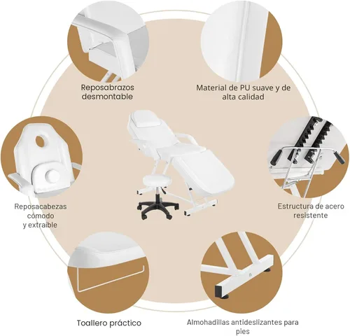 Miniatura 3 de OmySalon Silla de tatuaje para salón de masajes, cama esteticista con taburete hidráulico, mesa de cama facial multiusos de 3 secciones