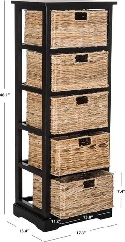 Miniatura 3 de SAFAVIEH Muebles Vedette - Torre de almacenamiento de 5 cestas - Negro envejecido - Madera maciza - Diseño de torre de cesta costera - Ideal