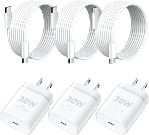 Cargador para teléfono 17, 16, 15 Pro Max, carga rápida, cargador USB C de 30 W, cargador tipo C, bloque de carga rápida con cable de 10 pies de