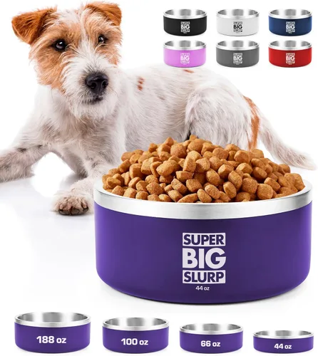 Miniatura 22 de Tuff Pupper Cuenco de acero inoxidable aislado resistente de 100 onzas para perros grandes, base antideslizante, apto para lavavajillas Rosa Punch