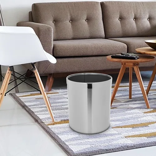 Miniatura 8 de Cabilock Cubo de basura redondo de acero inoxidable con anillo, contenedor de basura con parte superior abierta, contenedor de basura para el hogar