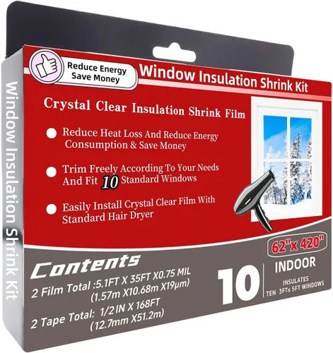 Miniatura 7 de Kit de película aislante para ventana FonsBleaudy para mantener el frío fuera Kit de película retráctil aislante para ventana (para 5 ventanas)