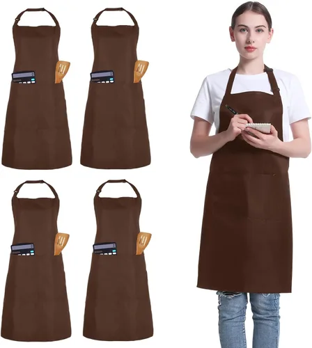 Miniatura 8 de Paquete de 4 delantales de chef, delantal ajustable con 2 bolsillos, delantal unisex personalizado para cocinar, cocina, restaurante Verde