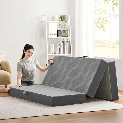 Miniatura 10 de Colchón plegable tamaño matrimonial, colchón plegable de espuma viscoelástica de 3 pulgadas, sofá cama plegable con funda transpirable y lavable