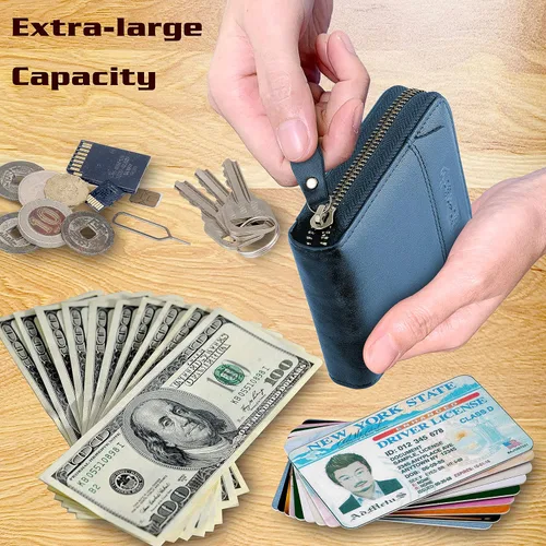 Miniatura 57 de Admetus - Cartera de piel auténtica para hombre con cremallera, plegable