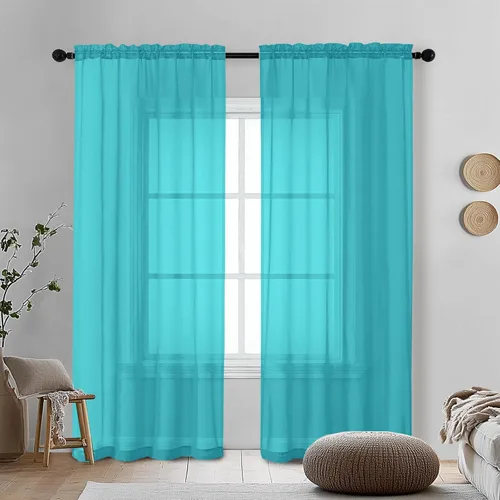 Miniatura 13 de OVZME - Cortinas traslúcidas blancas de 45 pulgadas de largo, 2 paneles, cortinas de gasa con bolsillo para barra para ventanas pequeñas, cada una