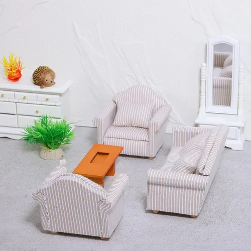 Miniatura 3 de Toddmomy Muebles en miniatura de 3 piezas, juego de sofá de casa de muñecas de 1 a 12 escalas, modelos realistas para casa de muñecas, sala