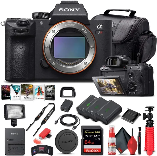 Sony Cámara digital sin espejo Alpha a7R III (solo cuerpo) (ILCE7RM3/B) + tarjeta de memoria de 64 GB + 2 baterías NP-FZ-100 + software de foto
