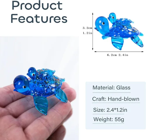 Miniatura 2 de HDCRYSTALGIFTS Figuras de tortuga marina de vidrio soplado de 2.5 pulgadas, regalo para mujeres, colección de animales marinos de vidrio hecho a