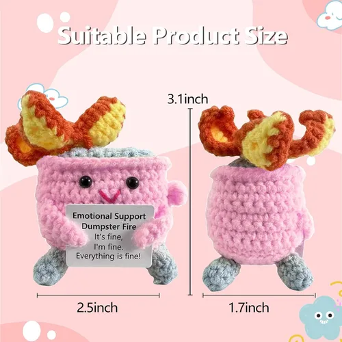 Miniatura 2 de RovyFota Contenedor de basura de ganchillo de apoyo emocional con tarjeta positiva, bonita decoración de habitación, juguetes de punto, divertidos