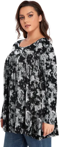 Miniatura 3 de OVERWORETY Camiseta tipo túnica de manga larga para mujer, plisada, casual, para otoño, para usar con leggings