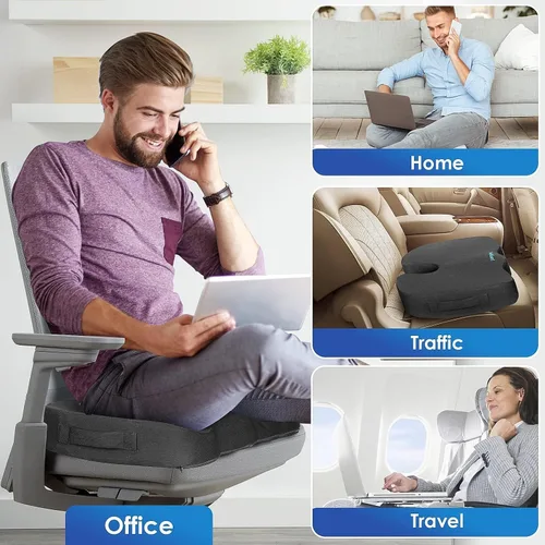 Miniatura 7 de TushGuard - Cojín de asiento para silla de oficina de espuma viscoelástica antideslizante, cojín de asiento de escritorio para la espalda, cóccix