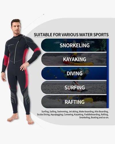 Miniatura 5 de Seaskin Trajes de neopreno para hombres y mujeres de 3 mm con cremallera frontal, traje de neopreno completo Hombres Negro+Rojo