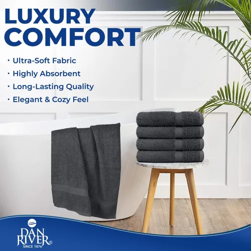 Miniatura 5 de DAN RIVER Paquete de 4 toallas de baño de algodón – 24 x 48 pulgadas, ligeras, superabsorbentes, de secado rápido, suaves y duraderas, toallas