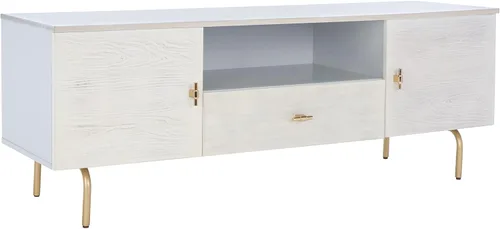 SAFAVIEH Genevieve - Soporte de TV para pantalla plana de hasta 65 pulgadas, acabado lavado gris y blanco, gabinete de almacenamiento moderno de