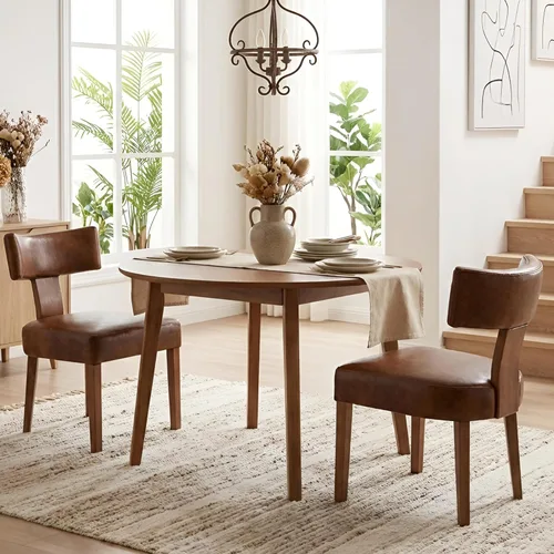Miniatura 40 de HNY Juego de 6 sillas de comedor de ratán de estilo de mediados de siglo, silla de acento tapizada en lino de estilo granja con respaldo curvo