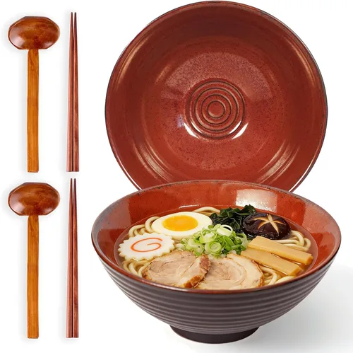 Miniatura 7 de Juego de cuencos de cerámica japonesa de ramen con palillos, cuencos Pho de 8 pulgadas y 40 onzas y tazón de sopa asiático y cucharas para fideos