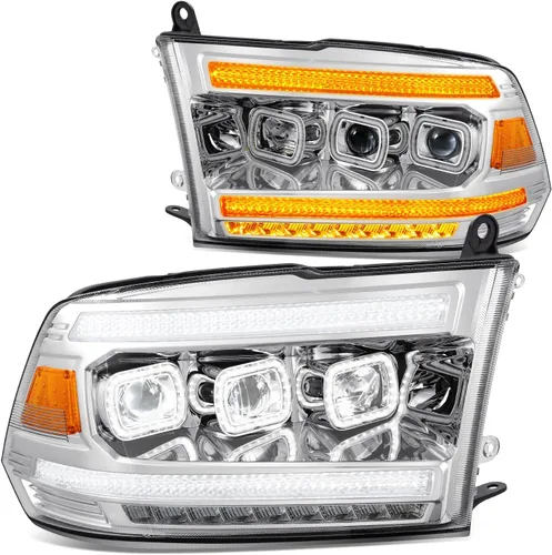 DNA MOTORING Par de faros LED compatibles con Ram 1500 2500 3500 13-18, luces de proyector de haz alto y doble bajo, LED Switchback, cromado,
