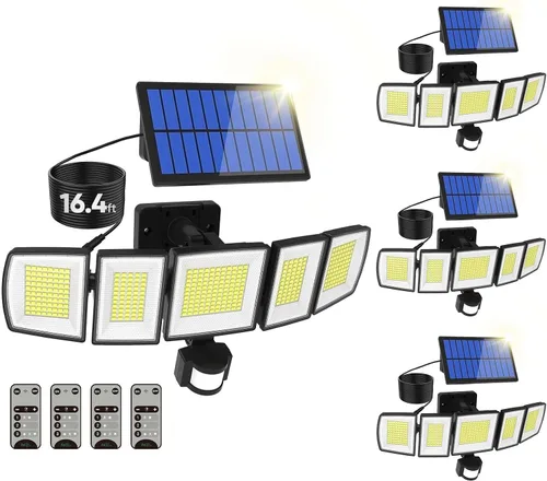 Miniatura 17 de MDCMDCM Luces solares de movimiento para exteriores, con cable de 16.4 pies, luces LED de seguridad de 3000 lm para exteriores del atardecer al
