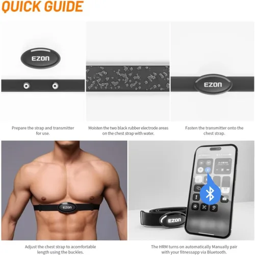 Miniatura 9 de EZON Heart Rate Monitor Chest Strap, Bluetooth 5.1 & ANT+ Sensor, 3ATM Waterproof, Compatible with Garmin, Wahoo, Polar, Strava for Running