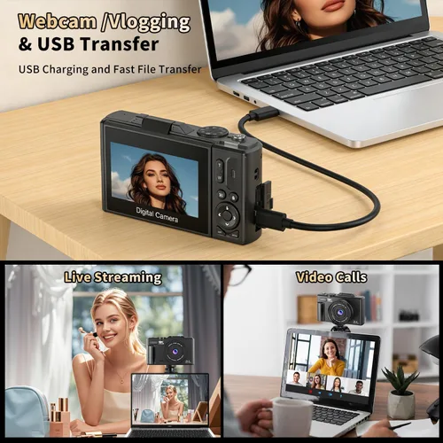 Miniatura 6 de Ourlife Cámaras para fotografía, 5K 75MP Autofocus Vlogging Cámara para YouTube con zoom de 18X, 3" 180° Flip Screen Selfie Digital Cámara compacta