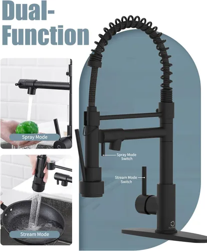 Miniatura 4 de Grifo de cocina con dispensador de jabón, grifos de fregadero de cocina de resorte de una sola manija con rociador desplegable y placa de cubierta