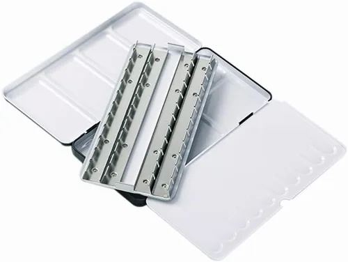 Miniatura 12 de Jinberry Lata de acuarela de metal con paleta de mezcla plegable, paleta de acuarela vacía multifuncional con sartenes, paleta de bandeja de pintura