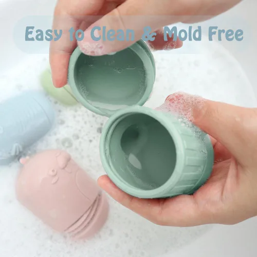 Miniatura 5 de Ginbear Juguetes de baño de silicona para bebés, no tóxicos, sin moho, juguetes para bañera para niños pequeños de 6 meses en adelante, paquete de 4